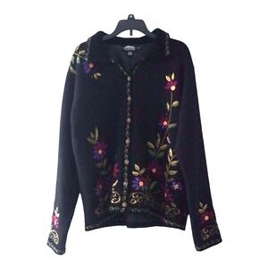 ICELANDIC Vintage Womens Floral Buttons Wool Coho Flowers Front Back Jacket Sz S